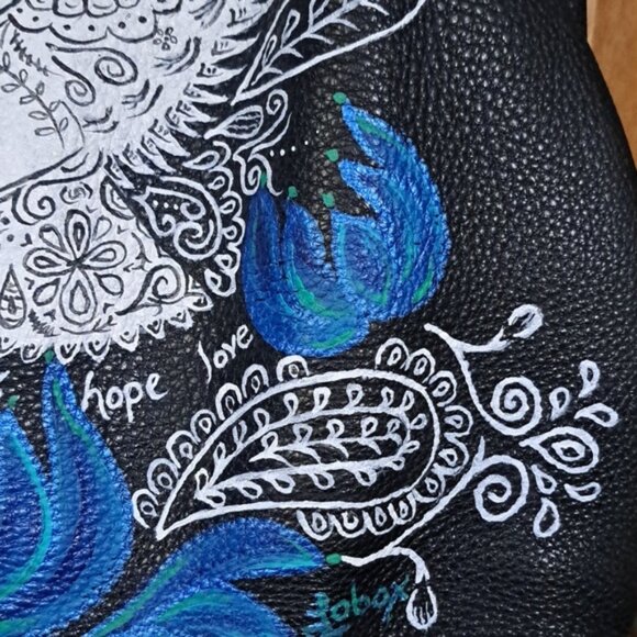 Hand Crafted Painted Black Pebble Leather Hobo Bag - Picture 6 of 17